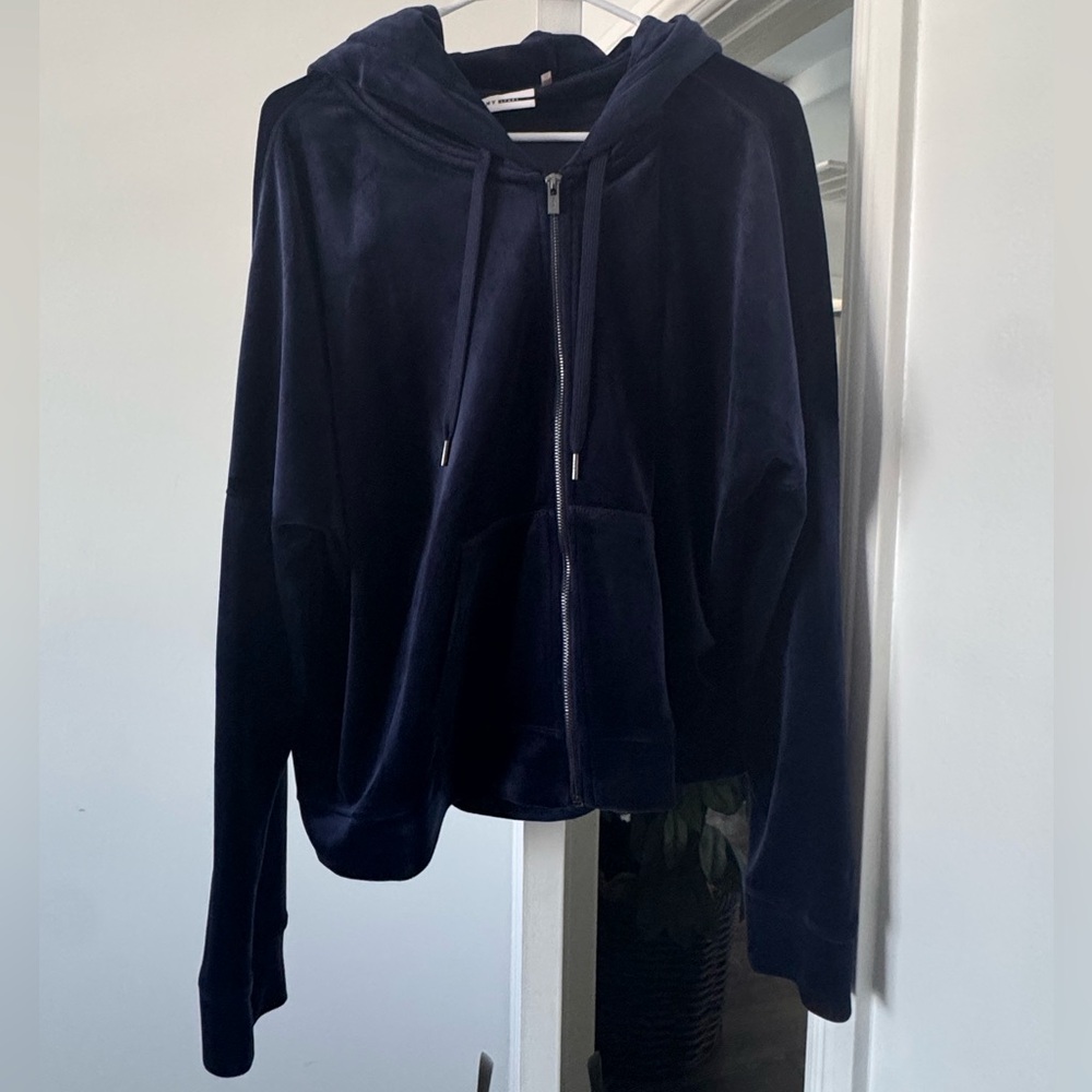Dkny Womens Sport Velour Cropped Hoodie Peacoat Size XL